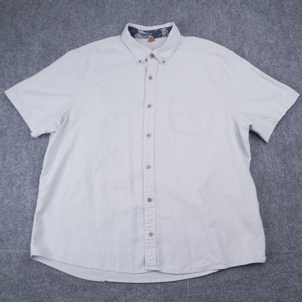 Tailor Vintage Button Down Shirt Mens XL Grey Linen Cotton Short Sleeve Tropical - Picture 4 of 8